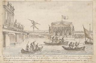 Claude-Louis Desrais - A tightrope walker crossing the Seine near the Concorde bridge in front of the governmental box on 15 August 1807