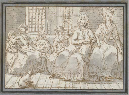 Claude-Louis Desrais - Des Femmes Et Des Enfants Dans Un Parloir de Pensionnat