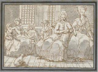 Claude-Louis Desrais - Des Femmes Et Des Enfants Dans Un Parloir de Pensionnat