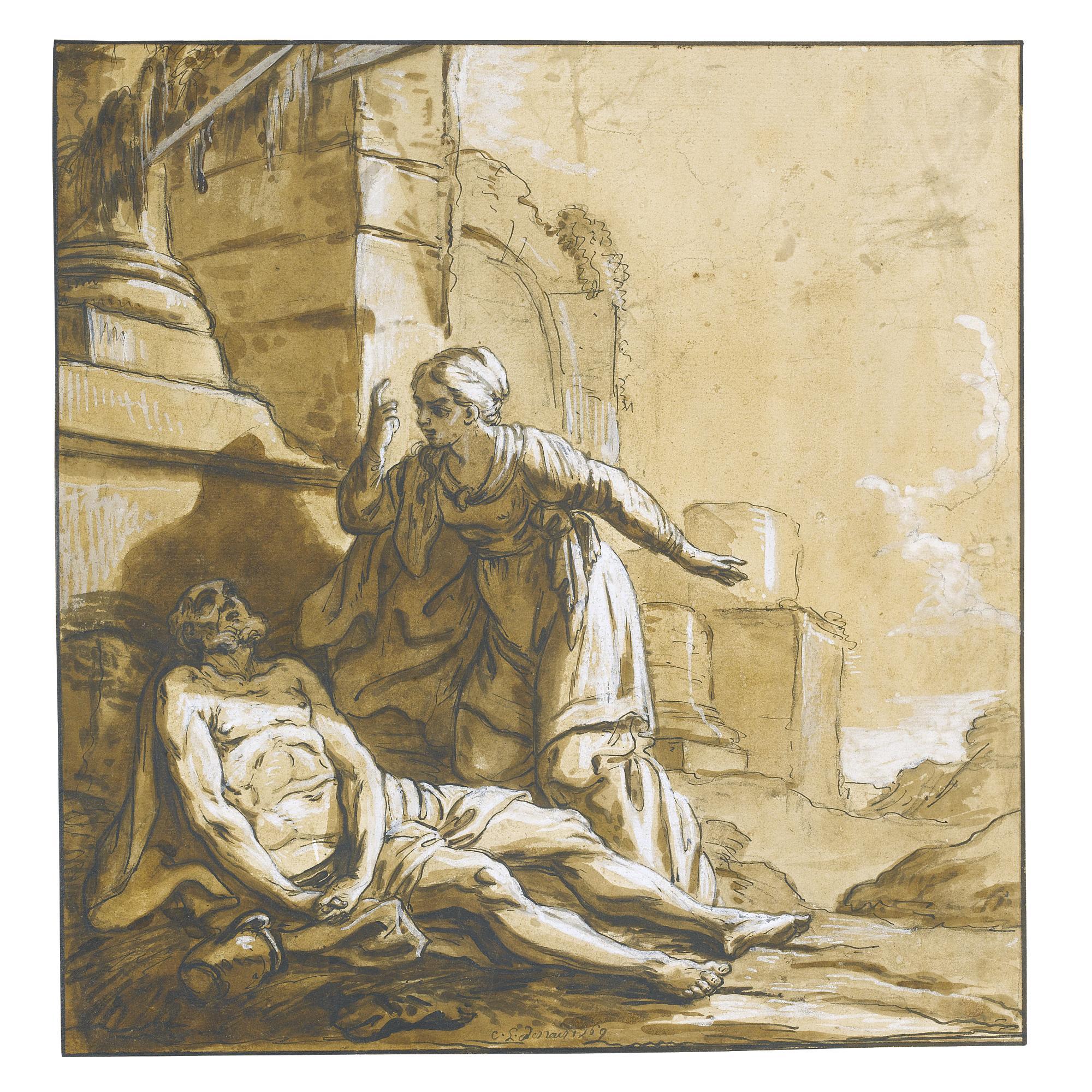 Claude-Louis Desrais - Job On The Dung-Hill, Scolded By His Wife