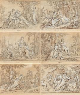 Claude-Louis Desrais - Sechs Zeichnungen: Darstellung der sechs Sinne.