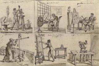 Claude-Louis Desrais - Studies of six artists and craftsmen: A sculptor in stone; An engraver; An easel painter; An astronomer; A house painter; and A carver of wood