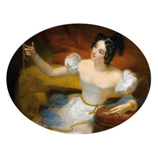 Claude-Marie Dubufe - Le Soir Ou Jeune Fille Tenant Un Collier