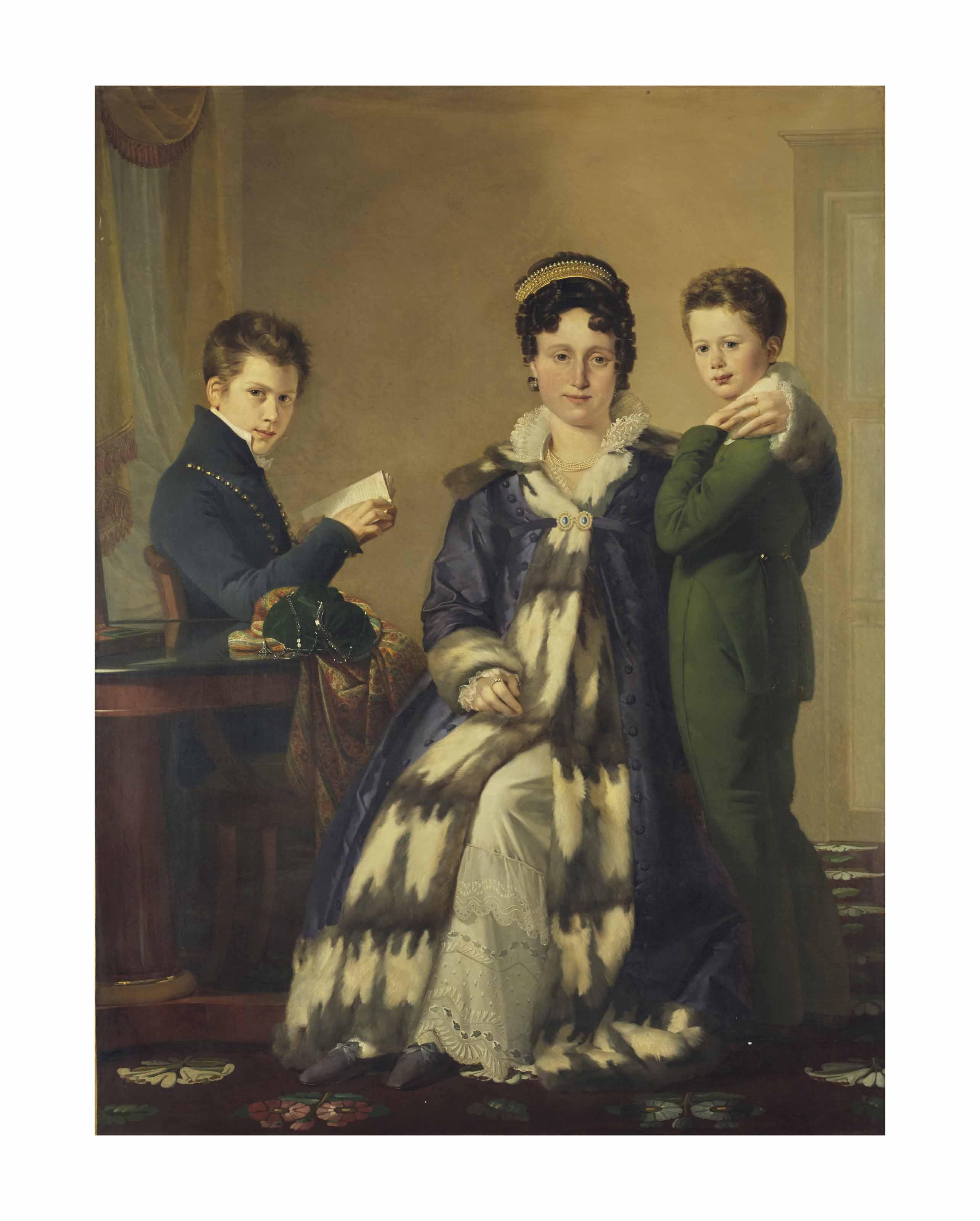 Claude-Marie Dubufe - Portrait de Madame Le Hideux et de ses deux fils Paul et Victor