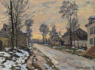 Claude Monet - Route à Louveciennes, neige fondante, soleil couchant