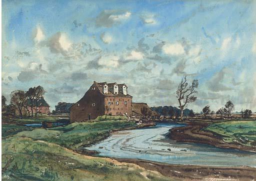 Claude Muncaster, R.W.S. - Suffolk:  A windmill near Bungay