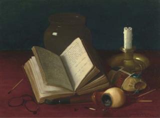Claude Raguet Hirst - Still Life With A Pipe, Candlestand And Book