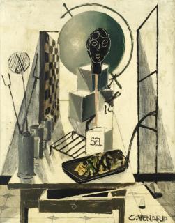 Claude Venard - Interieur, poisson, gril et mappemonde