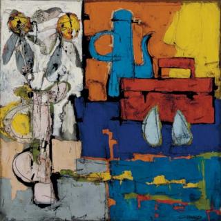 Claude Vénard - Still life with coffee pot and vase of flowers