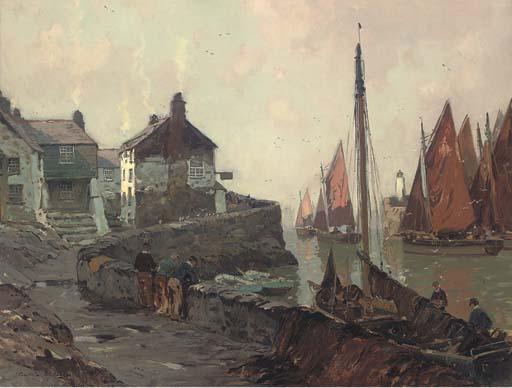 Claus Bergen - The Fowey fishing fleet leaving Polperro on the early morning tide