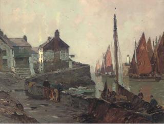 Claus Bergen - The Fowey fishing fleet leaving Polperro on the early morning tide