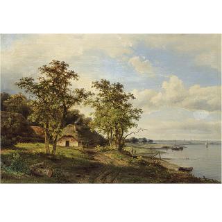Claus Hendrik Meiners - A Summer Landscape With Travellers Along A River
