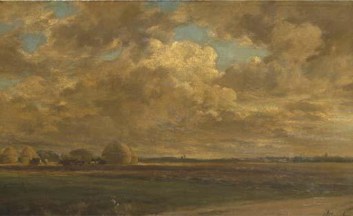 Clement-Charles-Henri Quinton - Les Meules Dans Un Champ Au Coucher du Soleil