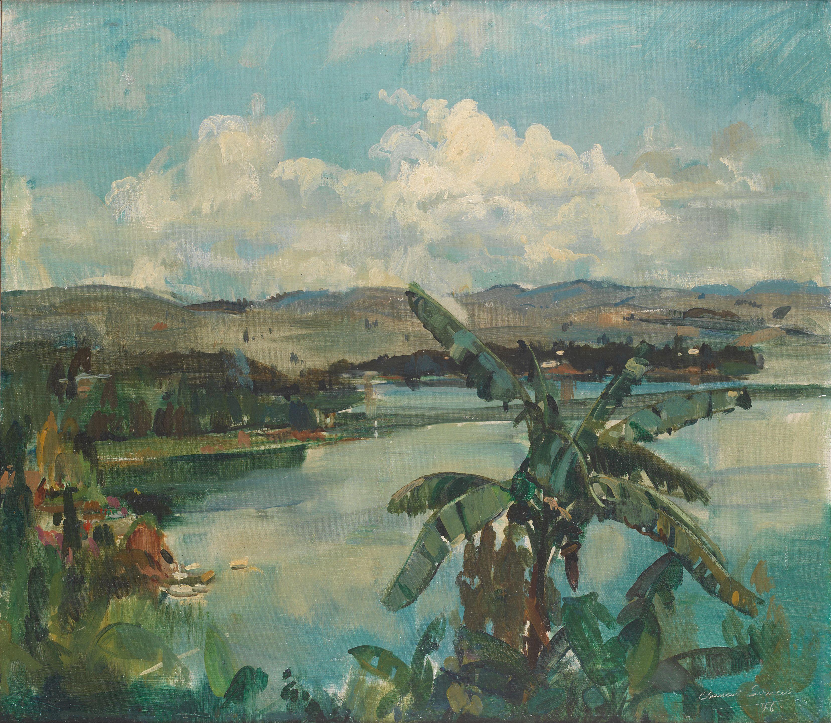 Clement Serneels - Lake with surrounding palm trees