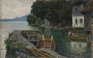 Clemente Pugliese Levi - Scorcio lacustre con barche