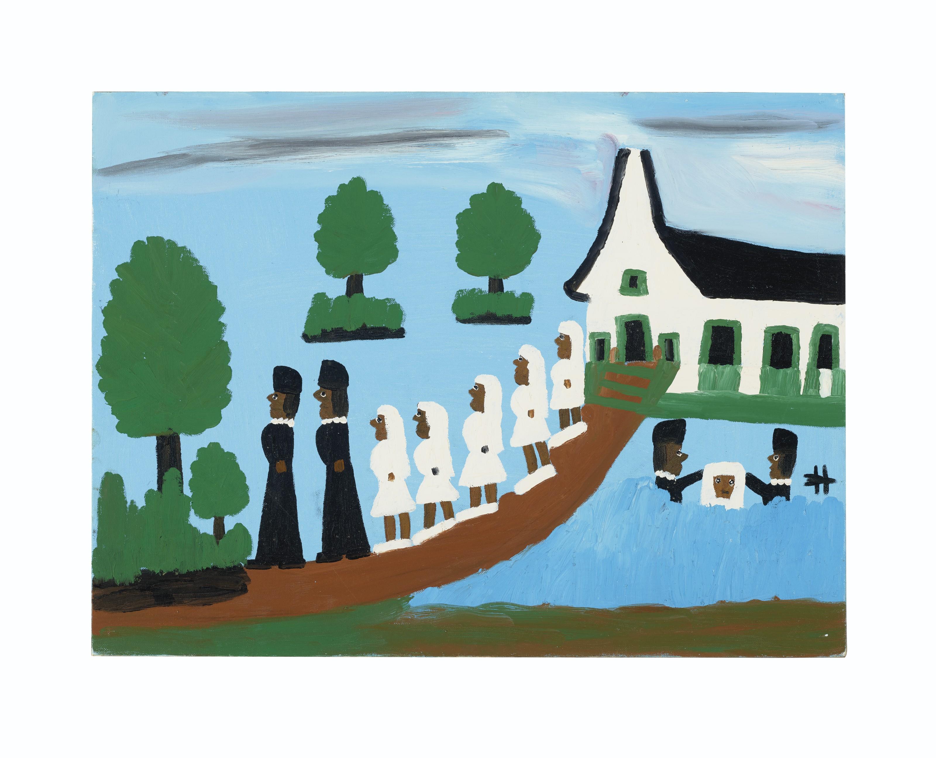 Clementine Hunter - Baptizing on Cane River, 1974