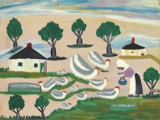 Clementine Hunter - Guinea Hen Feeding