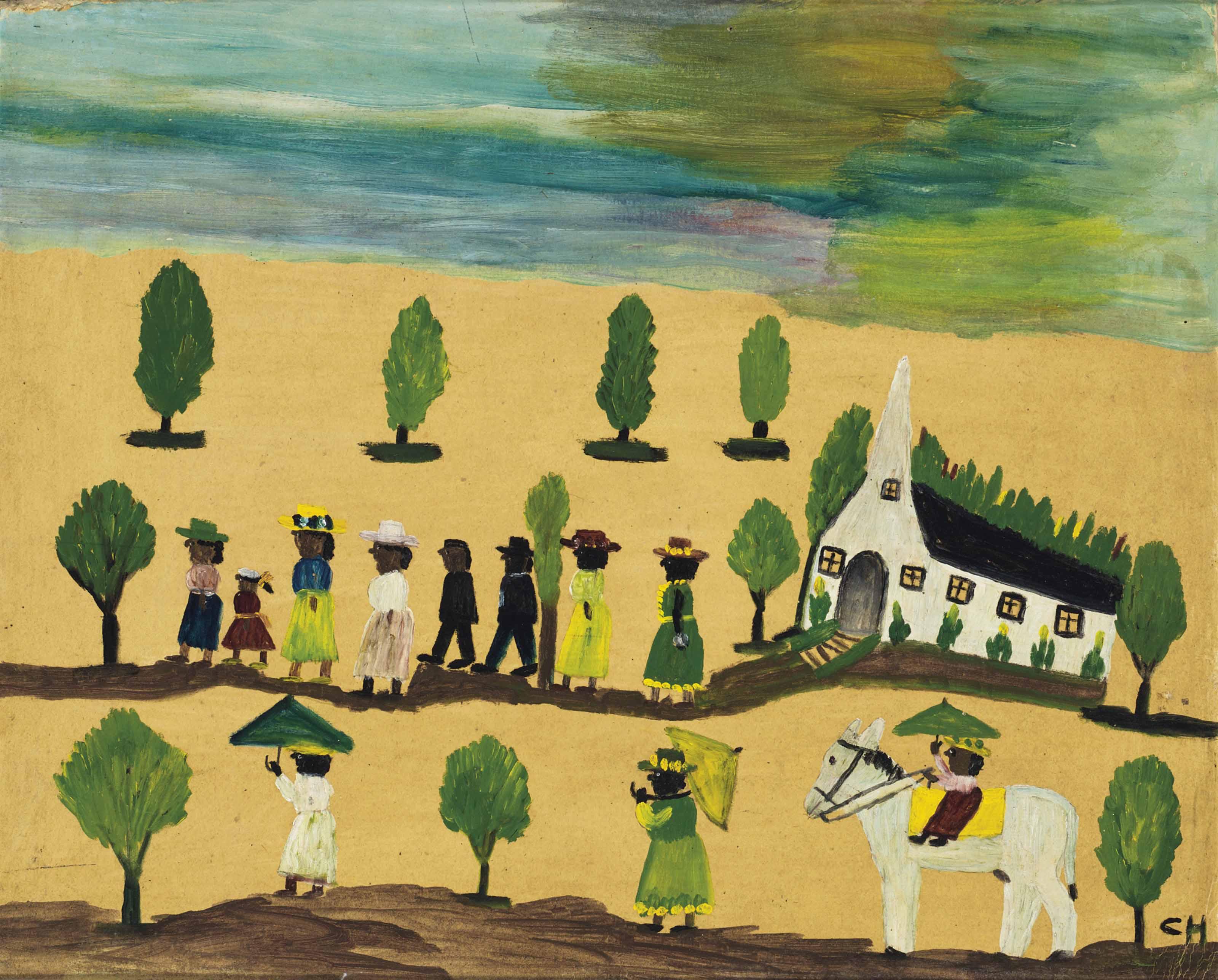 Clementine Hunter - Leaving St. Augustine\'s, 1950s