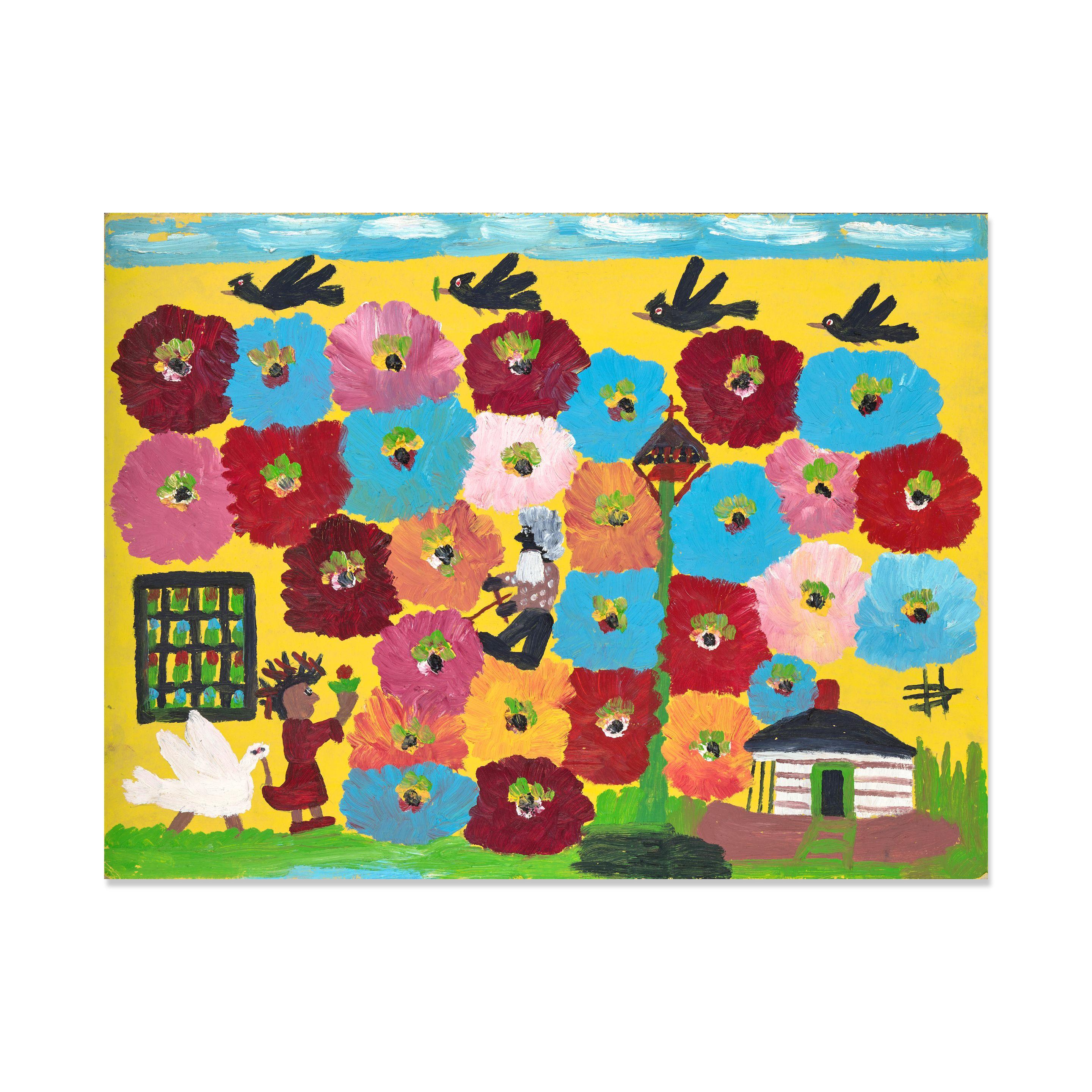 Clementine Hunter - Uncle Tom Working in the Flower Garden