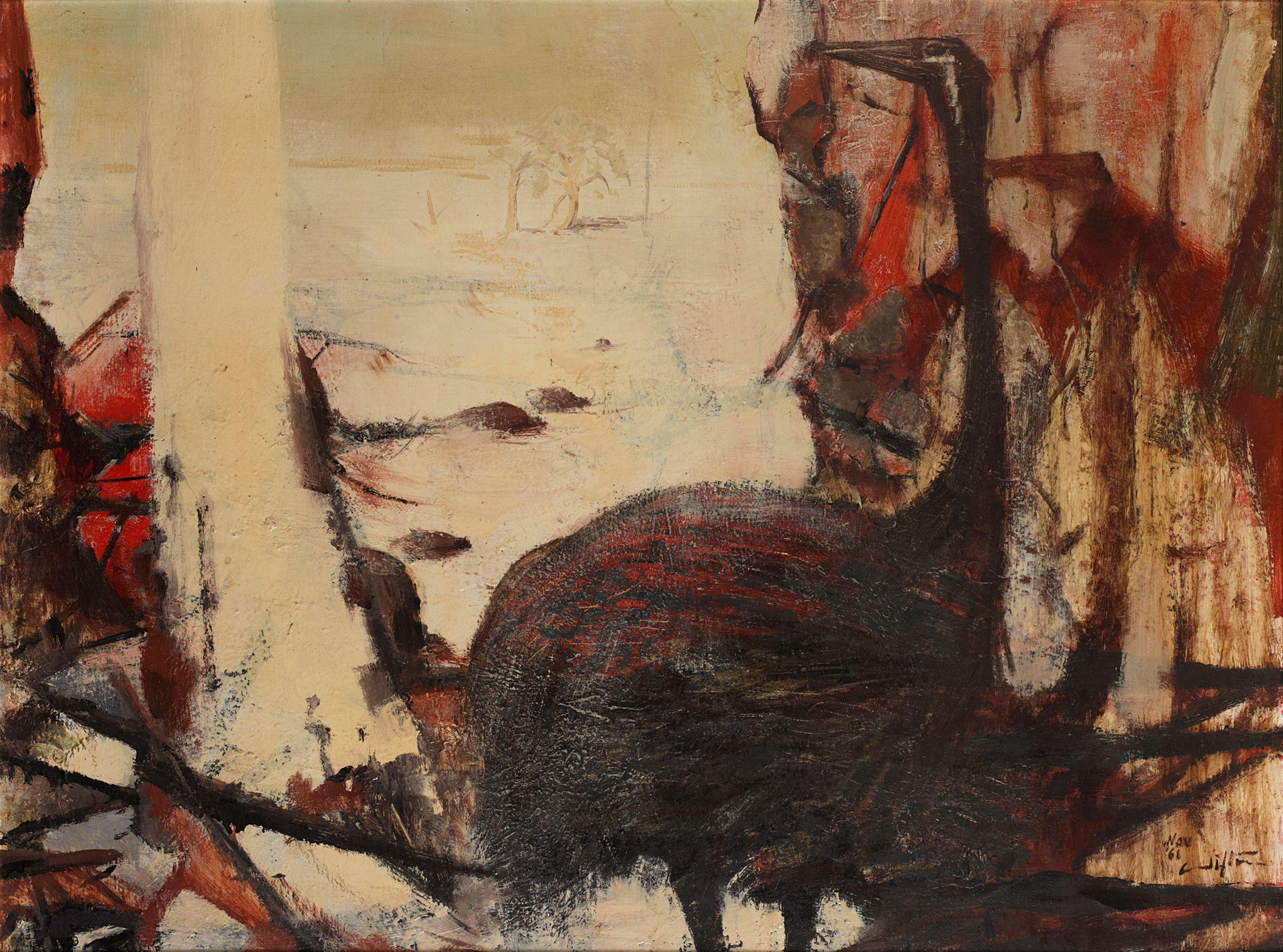 Clifton Pugh - Emu on a Rockface, 1961