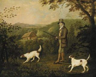 Clifton Tomson - A gentleman out pheasant shooting with two pointers