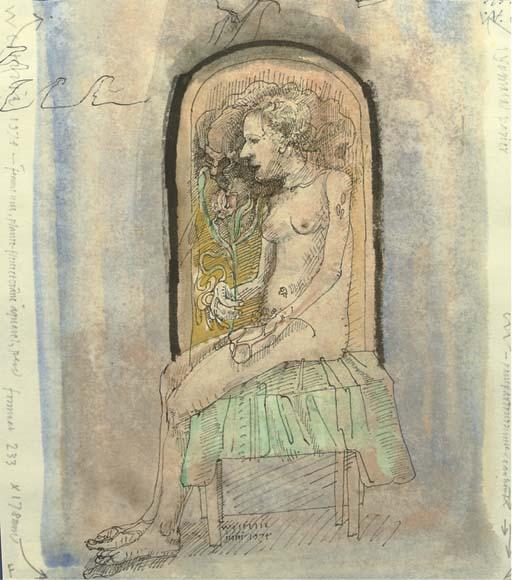 Co Westerik - Femme Nue, Plante-Fleur Et Crâne