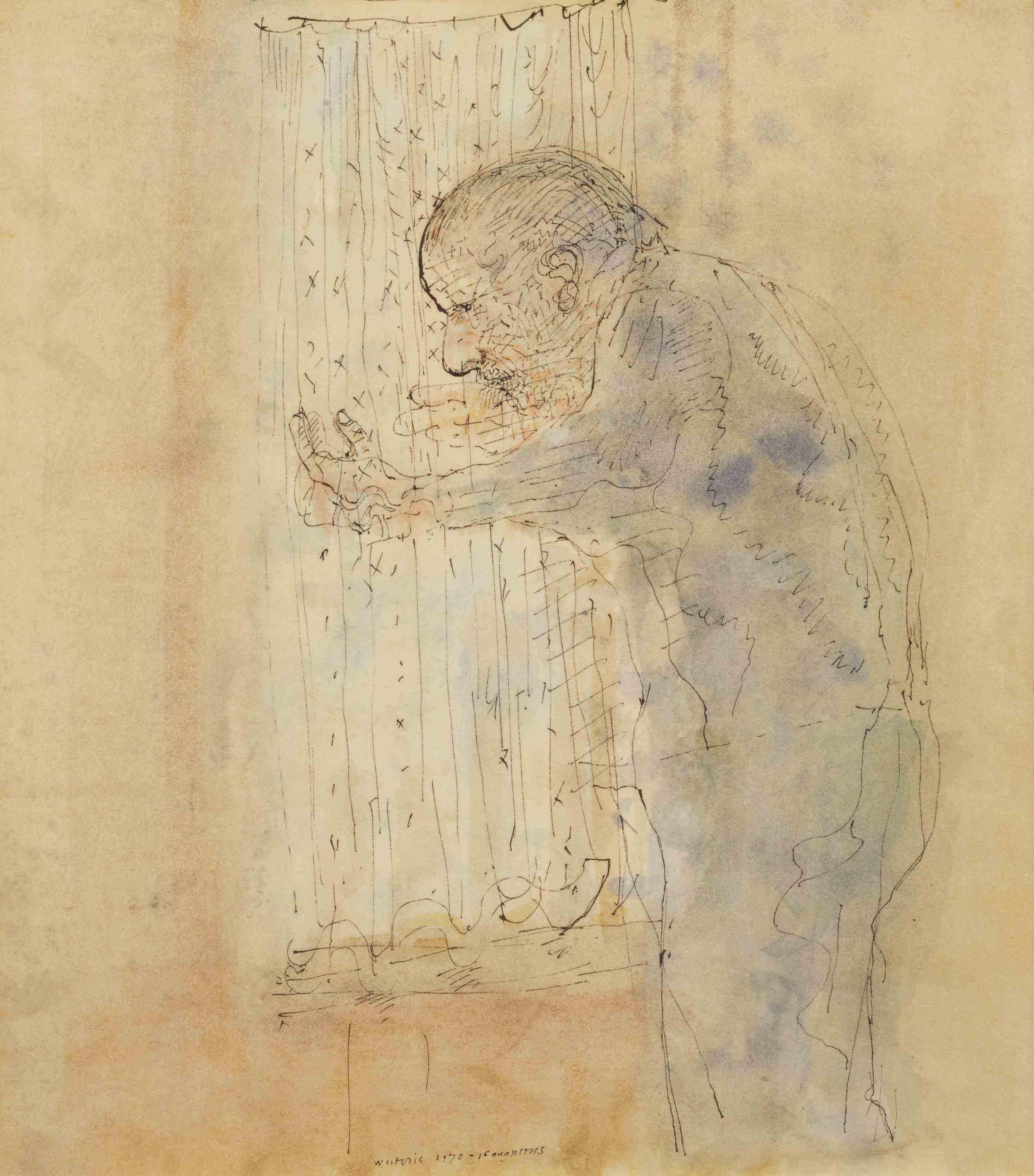 Co Westerik - Oude man kijkend door vitrage