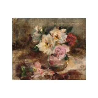 Coba Ritsema - A Flower Still Life With Roses In A Glass Vase