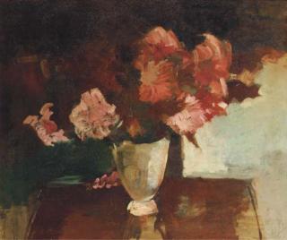 Coba Ritsema - Bloemstuk: pink flowers in a vase