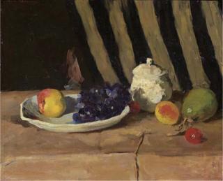 Coba Ritsema - Stilleven met fruit: still life with fruit and an earthenware jar