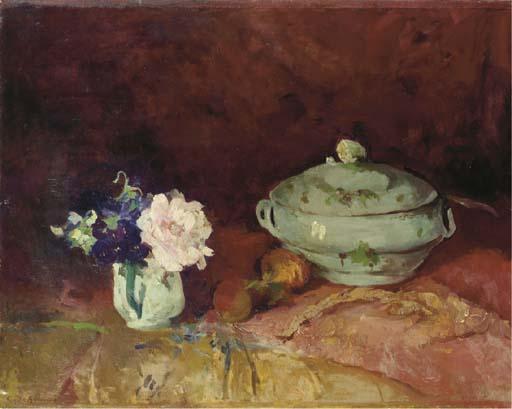 Coba Ritsema - Stillife with soupterrine and flowers