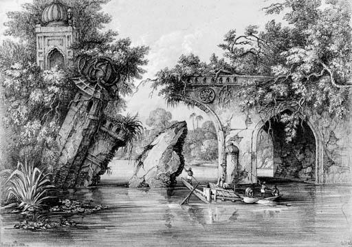 Col. George Francis White - Ruins at Dacca, Bengal; On the Ganges River, Himalayas; On the Ganges at Pottergotta; The Qut\'b Minar, Delhi; The Phowree Gunge Ghat, Ganges; and The Souser Ghaut, on the Ganges