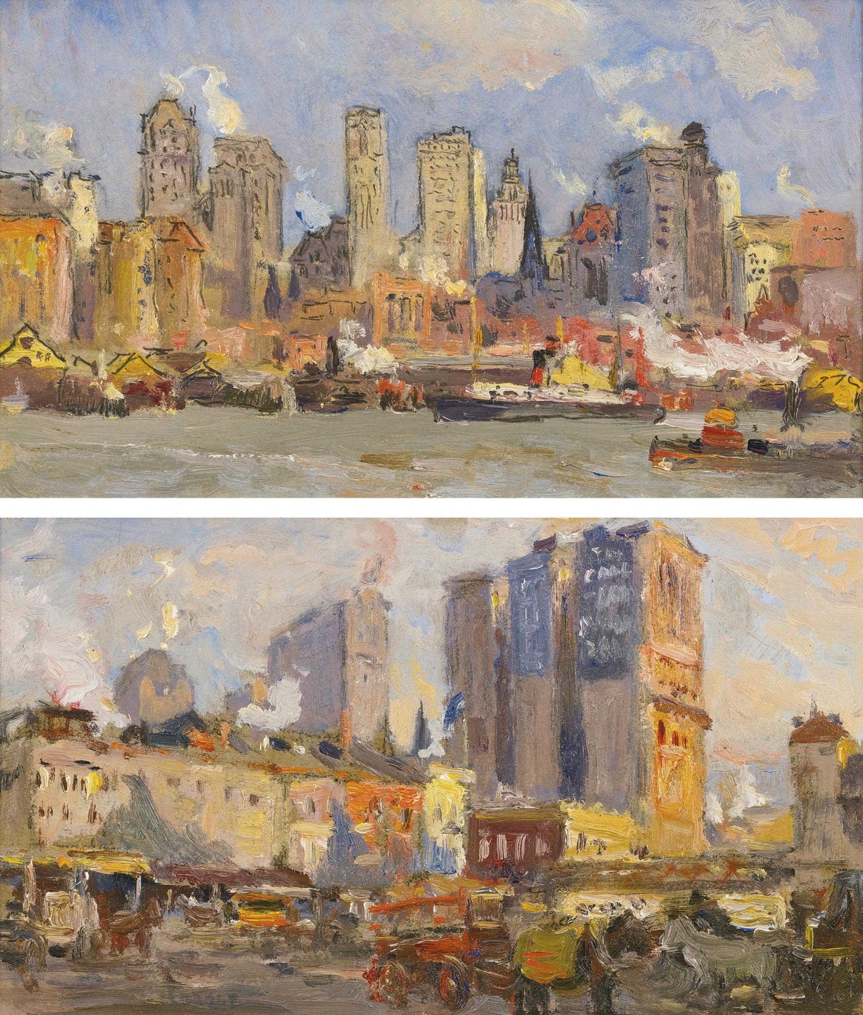 Colin Campbell Cooper - New York From The Pennsylvania Railroad Ferry & West Street Near The Courtland Ferries: A Pair Of Works
