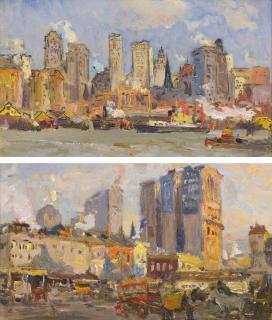 Colin Campbell Cooper - New York From The Pennsylvania Railroad Ferry & West Street Near The Courtland Ferries: A Pair Of Works