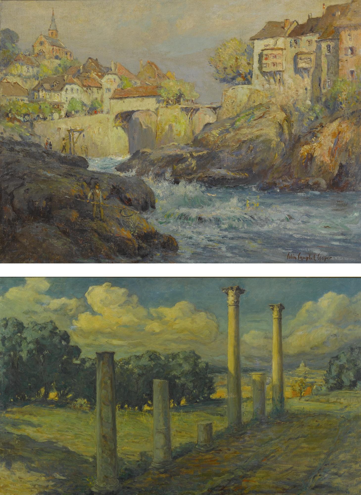 Colin Campbell Cooper - The Rapids, Laufenburg, Switzerland And Columns In Landscape: Two Works