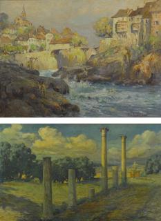 Colin Campbell Cooper - The Rapids, Laufenburg, Switzerland And Columns In Landscape: Two Works