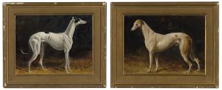 Colin Graeme Roe - A black and white whippet; A tan and white whippet