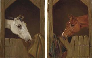 Colin Graeme Roe - A grey at a stable door; and A chestnut at a stable door