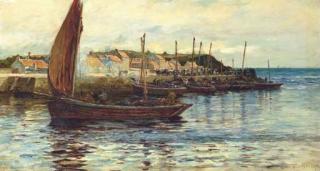 Colin Hunter, A.R.A., R.S.W. - Shipping in the harbour of Oban