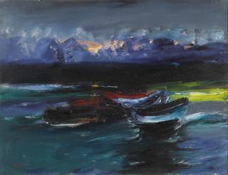 Colin Middleton, R.H.A. - Evening Landscape With Boats