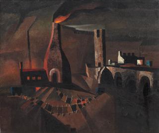 Colin Middleton R.H.A. - Landscape with bridge and chimney 51 x 61 cm. (20 x 24 in.)