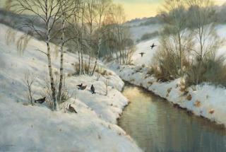 Colin W. Burns - Black Game over a burn, Perthshire