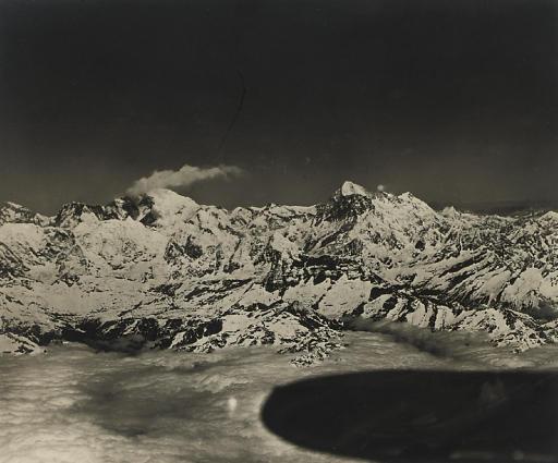 Colonel Latham Valentine Stewart Blacker - The Houston Westland Mount Everest Flight: \'Mount Everest (left) and Makalu seen over the tail of the aeroplane, taken on return from the second flight\'