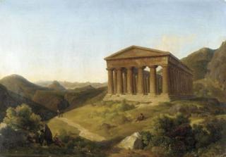 Comte Lancelot-Thèodore Turpin De Crissé - A mountainous landscape with a view of the Temple of Segesta, Sicily