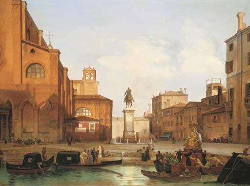 Comte Lancelot-Théodore Turpin De Crissé - Venice: preparations for a festival at the Campo di SS Giovanni e Paolo, looking north-east, with the equestrian monument to Bartolomeo Colleoni