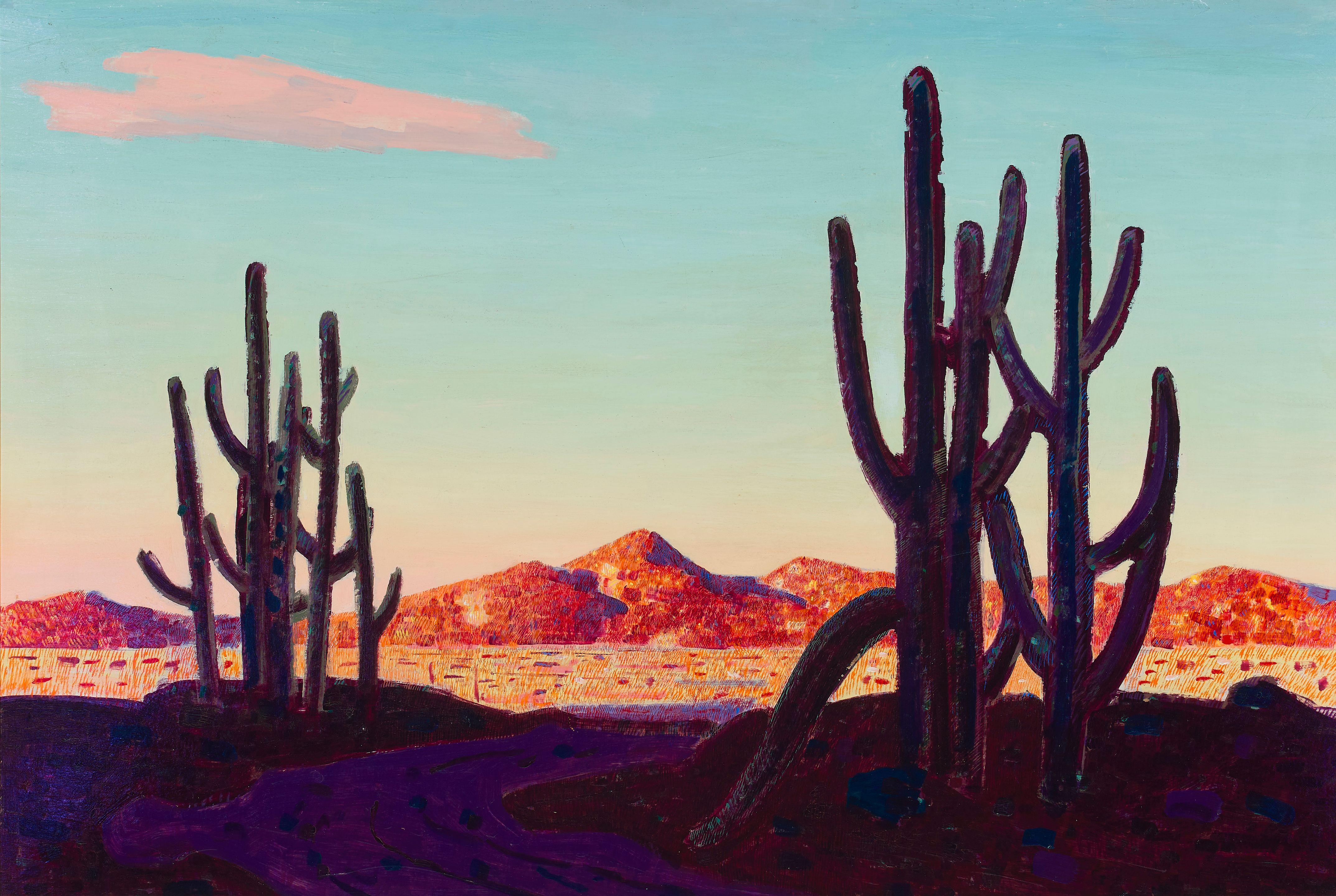 Conrad Buff - Desert Landscape with Cactus 24 x 35 1/2 in. framed 31 1/2 x 43 in.