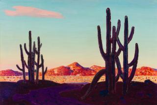 Conrad Buff - Desert Landscape with Cactus 24 x 35 1/2 in. framed 31 1/2 x 43 in.