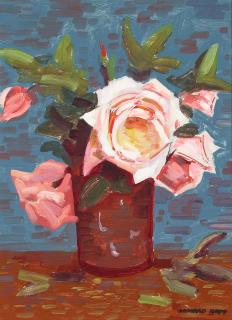Conrad Buff - Pink Roses in a Vase 16 1/2 x 12 1/2 in. framed 22 1/2 x 18 1/4 in.