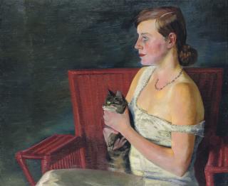 Conrad Felixmüller - Bildnis Londa (Profil) mit Katze