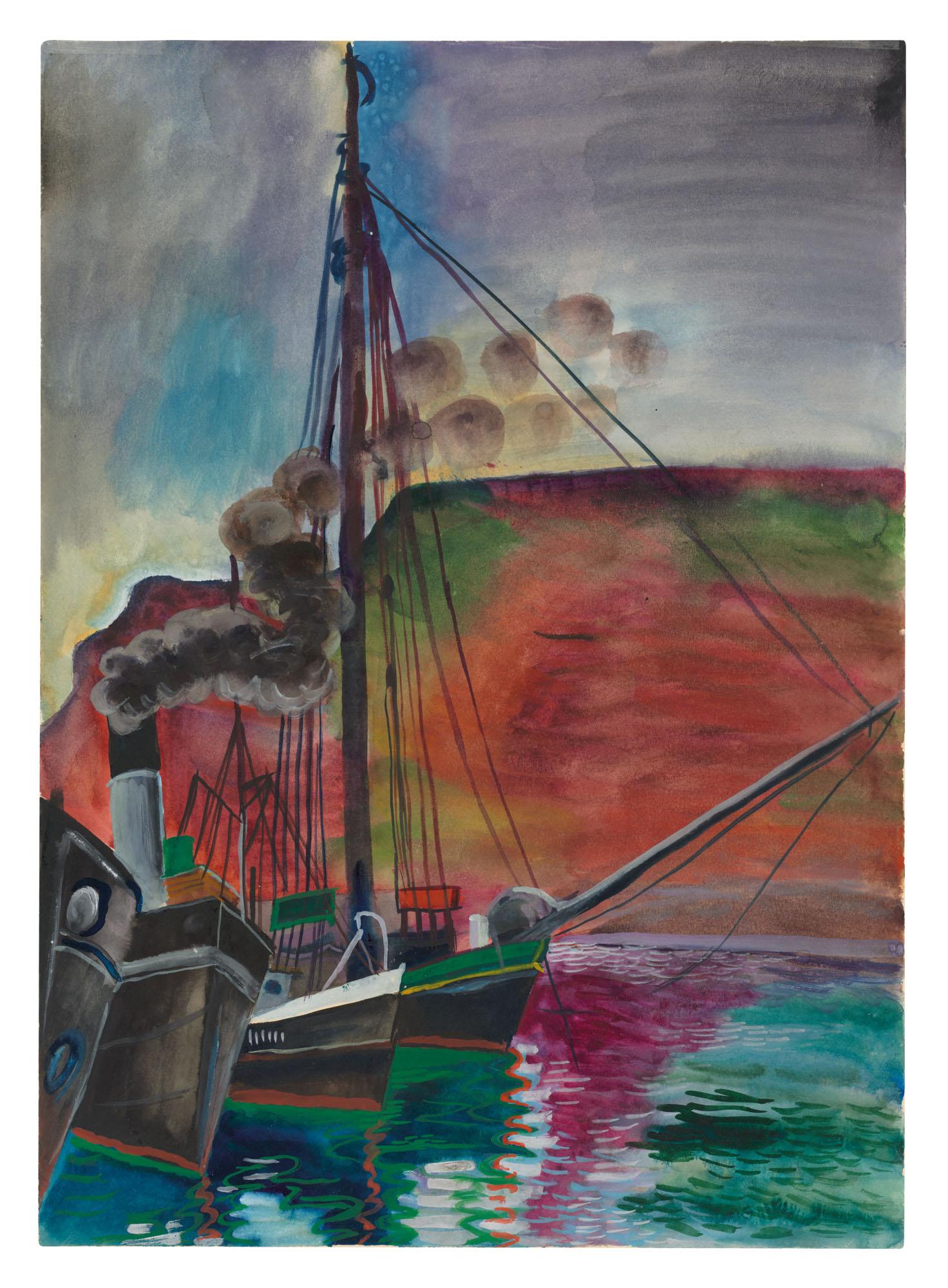 Conrad Felixmüller - Helgoland, Hafen, Grauer Tag